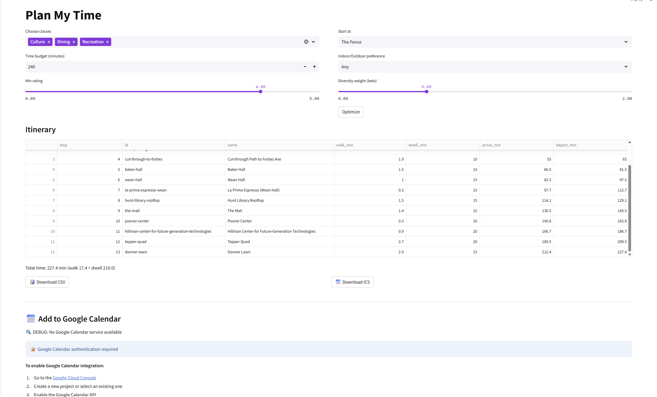 Tartan Explore - Route Optimization